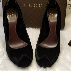 Gucci Black Velvet Open EU 37.5 Made in Italy Pomps